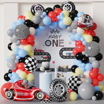 Комплект для Гирлянды из воздушных шаров для гоночного автомобиля, Шлем, шины, воздушные шары из фольги Для детей, мальчиков, двух быстрых Подарков на День Рождения, Украшения для душа ребенка