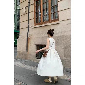 Женское Весенне-летнее Темпераментное Белое платье с тонкой Талией, жилет без рукавов, Юбка Трапециевидной формы, Длинная