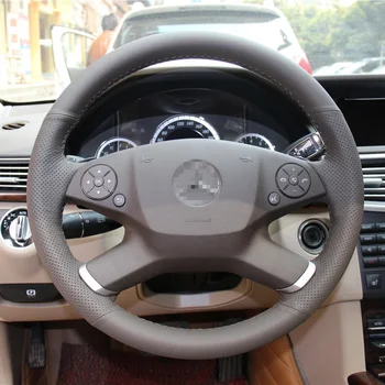 Новая противоскользящая темно-серая кожаная накладка на руль, сшитая темно-серой нитью Для Mercedes Benz E300 2010-2013