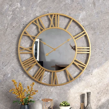 Креативные настенные часы Металлические с зеркалом Настенные часы Современный дизайн Круглые Железные Художественные Бесшумные Зеркальные часы для гостиной Ресторана