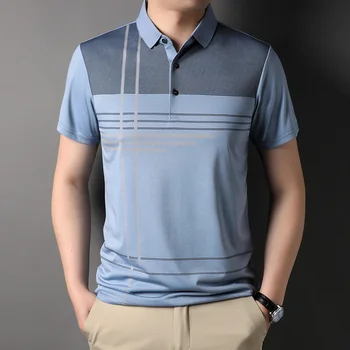 Летние Новые однотонные рубашки Поло с защитой от скатывания, мужская одежда, Корейская модная футболка с принтом, Мужские облегающие топы против морщин 6387