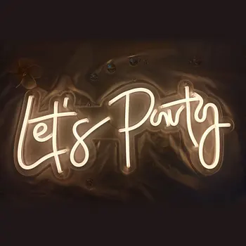 Светодиодная неоновая вывеска Lets Party Для одиночного коктейля, танцевальной вечеринки, праздничного декора для вечеринок Размер 23x10 дюймов