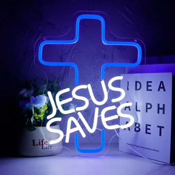 Неоновая вывеска Jesus Saves LED в форме креста USB С переключателем, Настенный Подвесной светильник для Праздничного бара, Свадебной вечеринки, клуба, домашнего декора комнаты