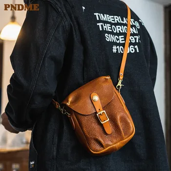 PNDME модная винтажная дизайнерская роскошная мужская маленькая сумка для телефона из натуральной кожи выходного дня, мини-сумка через плечо из натуральной воловьей кожи