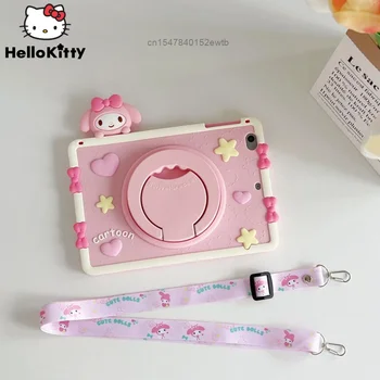 Силиконовый защитный чехол Sanrio Melody Pink Cute Через Плечо с Держателем Для Apple iPad Gen Mini Air 1 2 3 4 5 6 Плоский чехол 10,2 дюйма