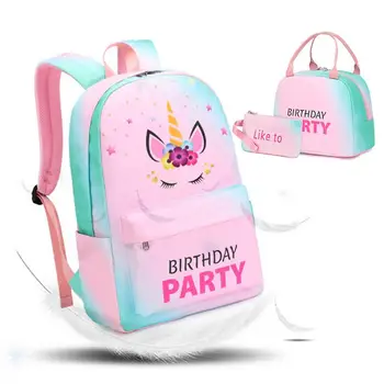 Школьные сумки для девочек, детский рюкзак с рисунком рогатой лошади, набор школьных сумок для девочек, милый Синий Розовый Детский школьный рюкзак, водонепроницаемый