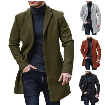 2023 Осенне-зимнее Новое Мужское модное однотонное тонкое шерстяное пальто, куртка, Деловой Повседневный тренч, Шерстяная куртка, мужская