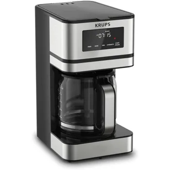 Программируемый, настраиваемый, с цифровым дисплеем, функцией подогрева кофе на 14 чашек, можно мыть в посудомоечной машине, без капель серебристого и черного цвета