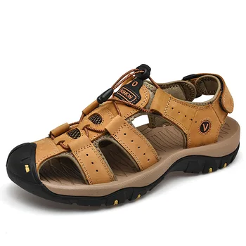Летние мужские сандалии Baotou, первый слой кожаной пляжной обуви, уличная обувь большого размера на нескользящей мягкой подошве