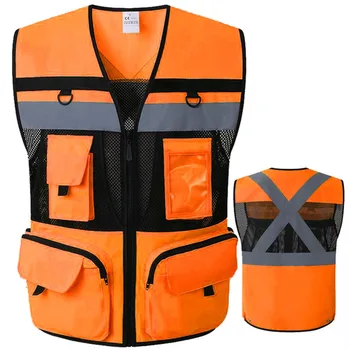 Мотоциклетный оранжевый летний сетчатый жилет с 9 карманами, Светоотражающий жилет безопасности, предупреждающий о высокой видимости в ночное время, защитное пальто для автомобиля