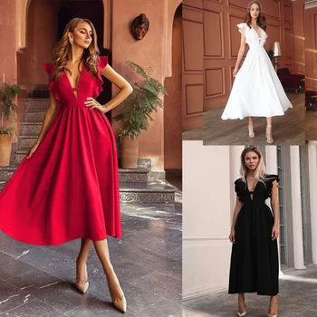 Новое летнее стильное платье без рукавов с V-образным вырезом, женское Красное платье большого размера, Среднее платье