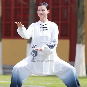 2023 китайская винтажная одежда для кунг-фу тай-чи, одежда для боевых искусств, костюм для занятий тайцзицюань градиентного цвета с принтом тай-чи, костюм для занятий ушу