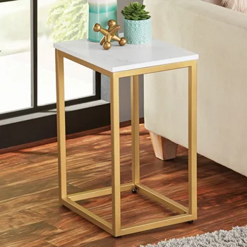 Приставной столик, белая столешница в золотой раме Мебель для спальни Прикроватные тумбочки для спальни Приставной столик для спальни