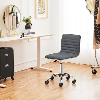 SMILE MART Современный бархатный настольный стул без подлокотников со средней спинкой для домашнего офиса, темно-серый офисный стул, компьютерный стул