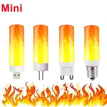 USB G4 G9 E14 Mini LED Атмосферный Свет, Пламя, Мигающие свечи, 220 В, Книжная лампа, Освещение, Эффект Прикуривателя