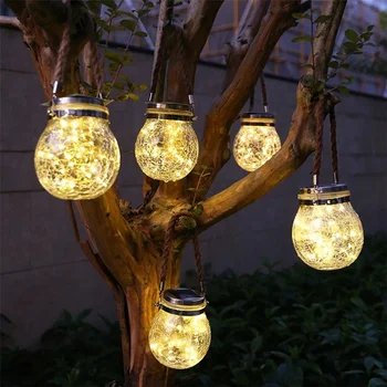 PAMNNY Солнечный светодиодный садовый светильник на открытом воздухе, хрустящий подвесной стеклянный сосуд, желающий бутылку, светильник для вечеринки, украшения внутреннего дворика