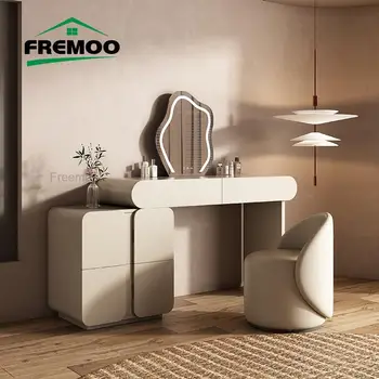 Минималистичный Туалетный столик С Табуреткой и зеркалом со светодиодной подсветкой, Белый, гибкий удлинитель, 6 выдвижных ящиков, Итальянская мебель для спальни, столы для макияжа