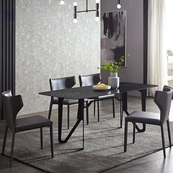 Итальянский минималистский Обеденный стол в стиле Рок-доска, Простая Современная Небольшая квартира, Дизайнерский Бытовой Светильник, Роскошный Мраморный Кухонный стол