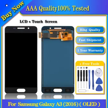 100% Протестированный OLED ЖК-экран для Samsung Galaxy A3 (2016) SM-A310 с цифровым преобразователем в полной сборке (черный)