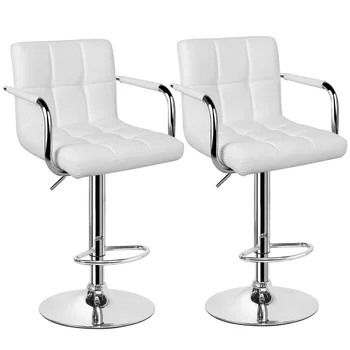 Регулируемые стулья из искусственной кожи с поворотом, комплект из 2 предметов, белый