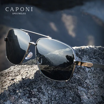Материал CAPONI Glass Поляризованные солнцезащитные очки для мужчин За рулем, Высококачественные металлические Солнцезащитные очки UV400, Брендовые дизайнерские оттенки CP8002