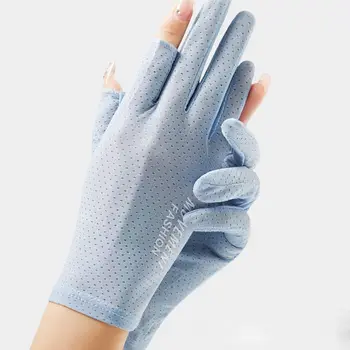 Летние Перчатки Ice Silk с двумя пальцами, Женские дышащие тонкие перчатки без пальцев, Перчатки для вождения на открытом воздухе, Солнцезащитные варежки