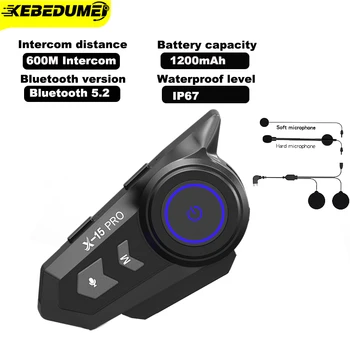 X15 pro Мотоцикл 600 М Интерком Шлем Гарнитура Bluetooth Громкой связи IP67 Водонепроницаемый 1200 мАч С Пятицветной Подсветкой Для Дыхания