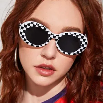 Ретро Овальные Солнцезащитные Очки Мужчины Женщины Фиолетово-Красные Линзы UV400 Защита Решетчатые Очки Модный Дизайн Gafas De Sol Goggle Eye Glasses