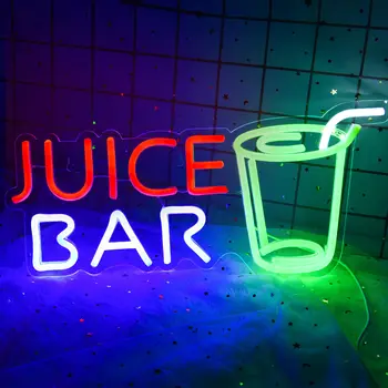 Неоновая Вывеска Juice Bar На Заказ со светодиодной Подсветкой для Клубной Вечеринки, Художественный Декор Стен, Светящаяся Атмосферная Лампа, Подарок-Сюрприз, Неоновый свет, Питание от USB