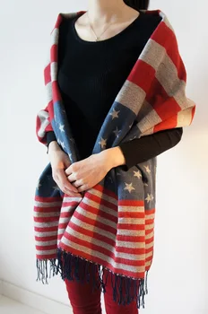 120 шт./лот, зимний американский флаг со звездами и полосками, зимний шарф, шаль из пашмина/шарф с кисточкой под флагом США/флаг пашмины