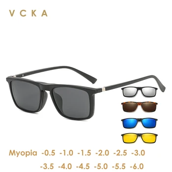 VCKA 6 В 1 Поляризованные Солнцезащитные Очки от Близорукости Для Мужчин И Женщин, Очки с Магнитным зажимом TR90, Оптические Оправы для очков по Рецепту -0,5 ~ -10