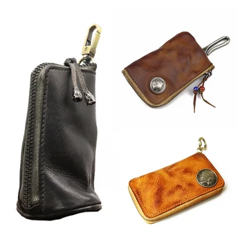 Новый Мужской Винтажный кошелек для ключей из натуральной кожи, Мужской Автомобильный держатель для ключей, кошелек из натуральной кожи, футляр для карт, сумка-Органайзер для ключей