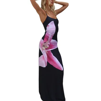 Цветочный Принт, обтягивающие и сексуальные, с открытым разрезом сзади, Облегающие Подтяжки, облегающие талию и ягодицы, Элегантное Длинное платье