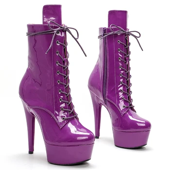 Leecabe/Женские вечерние туфли на платформе и высоком каблуке с лакированным верхом 15 см/6 дюймов, ботинки для танцев на шесте