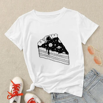 Звездный торт, Креативный и уникальный дизайн, Женская футболка с принтом, Белая футболка с коротким рукавом, Модная Повседневная Футболка с круглым вырезом, Удобная Мягкая