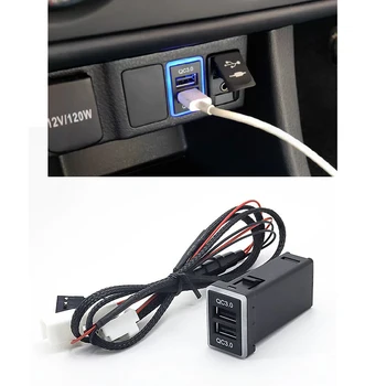 QC 3.0 для Toyota Corolla Camry Prado USB порт Автомобильное зарядное устройство для телефона Синий светодиодный светильник Адаптер быстрой зарядки с кабелем
