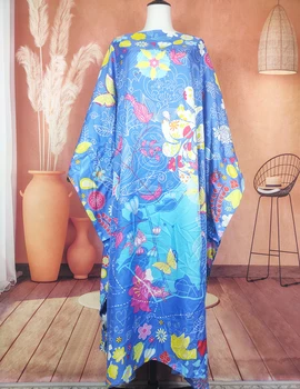 Кувейтское Популярное Мусульманское Женское Летнее Платье-кафтан в стиле Бохо Из саржевого Шелка, Макси-платье Оверсайз, Африканское женское платье-Бубу С принтом