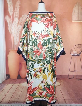 Кувейтский Модный Блогер Рекомендует Летнее Шелковое Платье Макси-кафтан с Цветочным Принтом, Плюс Размер, Африканское Мусульманское Женское Свободное Платье-Бубу