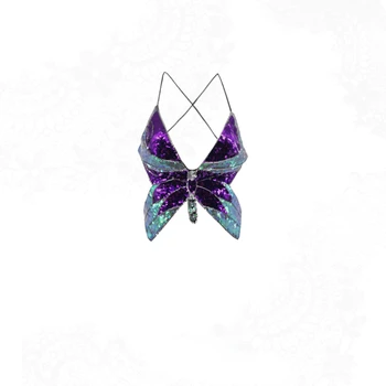 Топ Женский, разноцветный, асимметричный, с вышивкой в виде бабочки, пайетки, Винтажный жилет, облегающий слинг с открытой спиной, Летняя короткая модная универсальная