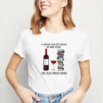 Женские футболки Red Wine Books, модная женская одежда в стиле Харадзюку с графическим рисунком, летние повседневные футболки, топы с коротким рукавом оверсайз