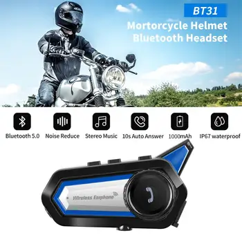 Для мотоциклетного шлема Bt31, наушники, водонепроницаемая батарея емкостью 1000 мАч, Bluetooth-совместимая гарнитура с шумоподавлением и фонариком