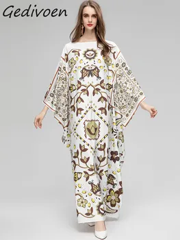 Gedivoen/ Летнее Модное дизайнерское платье с принтом в винтажном стиле, Женское платье с круглым вырезом и длинным рукавом 