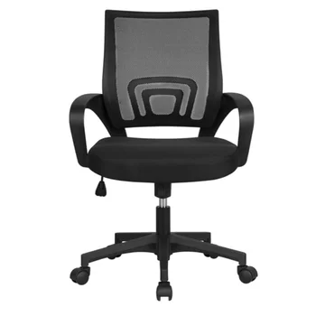 Офисное кресло LISM с регулируемой средней спинкой, сетчатое, поворотное, с подлокотниками, черное, серое