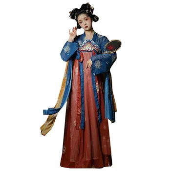 Древнее китайское традиционное платье Hanfu для женщин с цветочной вышивкой, костюм для косплея, короткие топы, Длинная юбка с цветочным рисунком