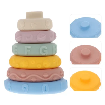 Строительный Блок Радужный Круг Игрушки Для Прорезывания зубов Ребенка 6-12 Месяцев Укладочные Кольца 0-6