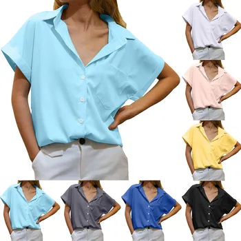 Повседневные однотонные рубашки с V-образным вырезом и пуговицами, Топы, короткий рукав, ретро 3D принт, Рубашки на пуговицах Camisa, Лацкан с 3D цифровой печатью