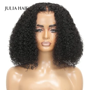 Julia Hair 13x4 Синтетические волосы на Кружеве, Черные Короткие Кудрявые Парики из человеческих волос, предварительно выщипанные с детскими волосами, Глубокий кудрявый парик-Боб Для женщин