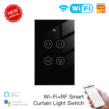 Голосовое Управление Tuya Smart WiFi RF Стеклянная панель Smart Life приложение Водонепроницаемая Шторка Сенсорный выключатель Wi-Fi 2,4 ГГц Пульт дистанционного управления