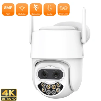 4K 8MP IP-камера с двумя объективами Умный дом Отслеживание человека Наружная WiFi-камера ICSEE Защита безопасности Монитор камеры наблюдения