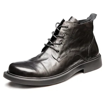 Мужские кожаные ботинки Martin большого размера, износостойкая обувь из воловьей кожи с круглым носком, Кроссовки средней длины для походов на открытом воздухе